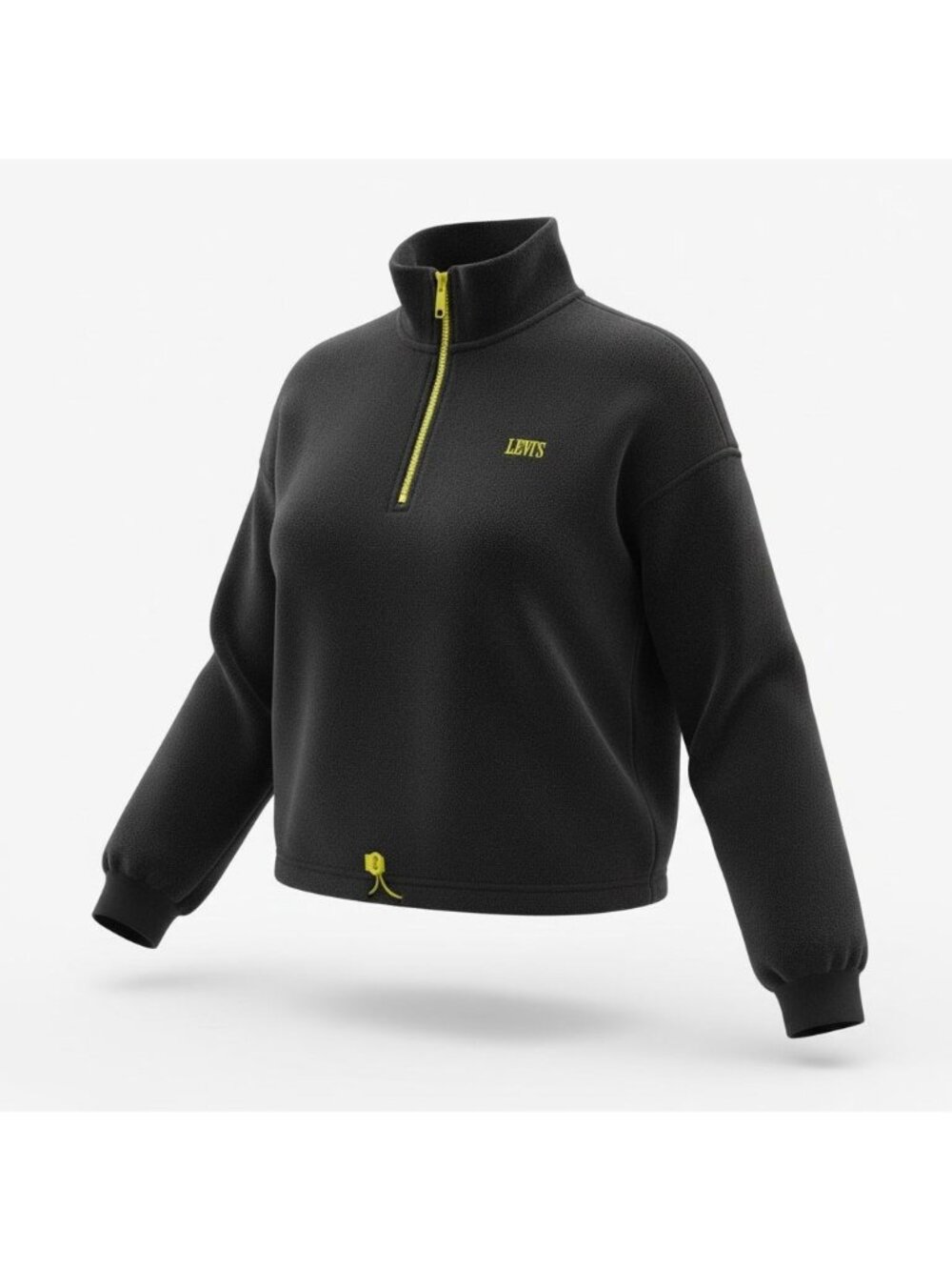Levis Womens S Black Fleece Logo Zip Pullover Yellow Soft Cropped Activewear Top